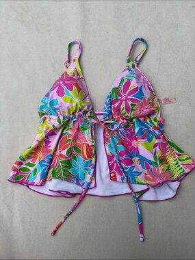 Women’s Power 2 The Flower Floral Halter Tankini Swim Top - Pink Multi